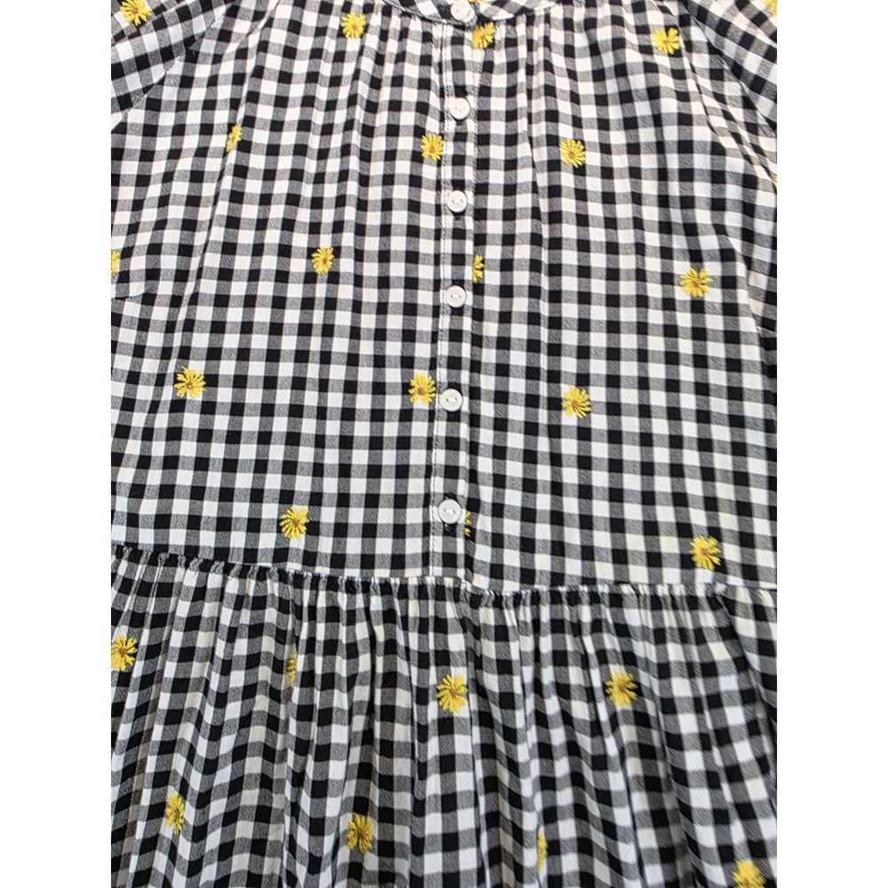 Old Navy Dress‎ Large Black White Gingham Daisy Midi Tiered Cottage Prairie - Picture 3 of 8